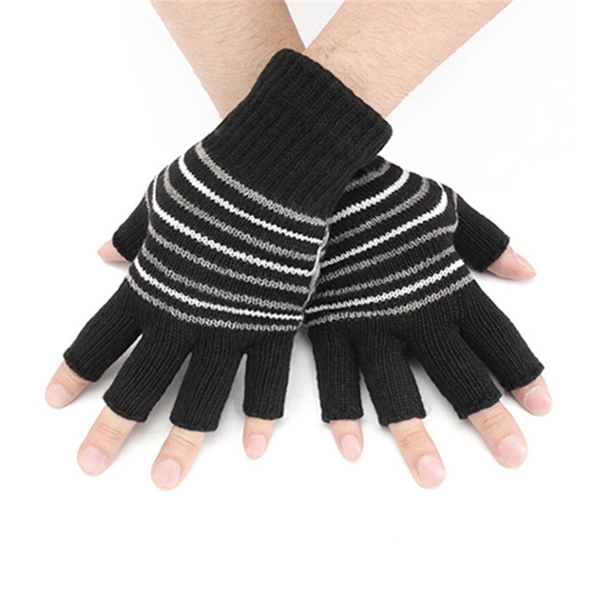 1 Pair Electric Gloves Knitted Warm Heated Thermal Gloves Black White
