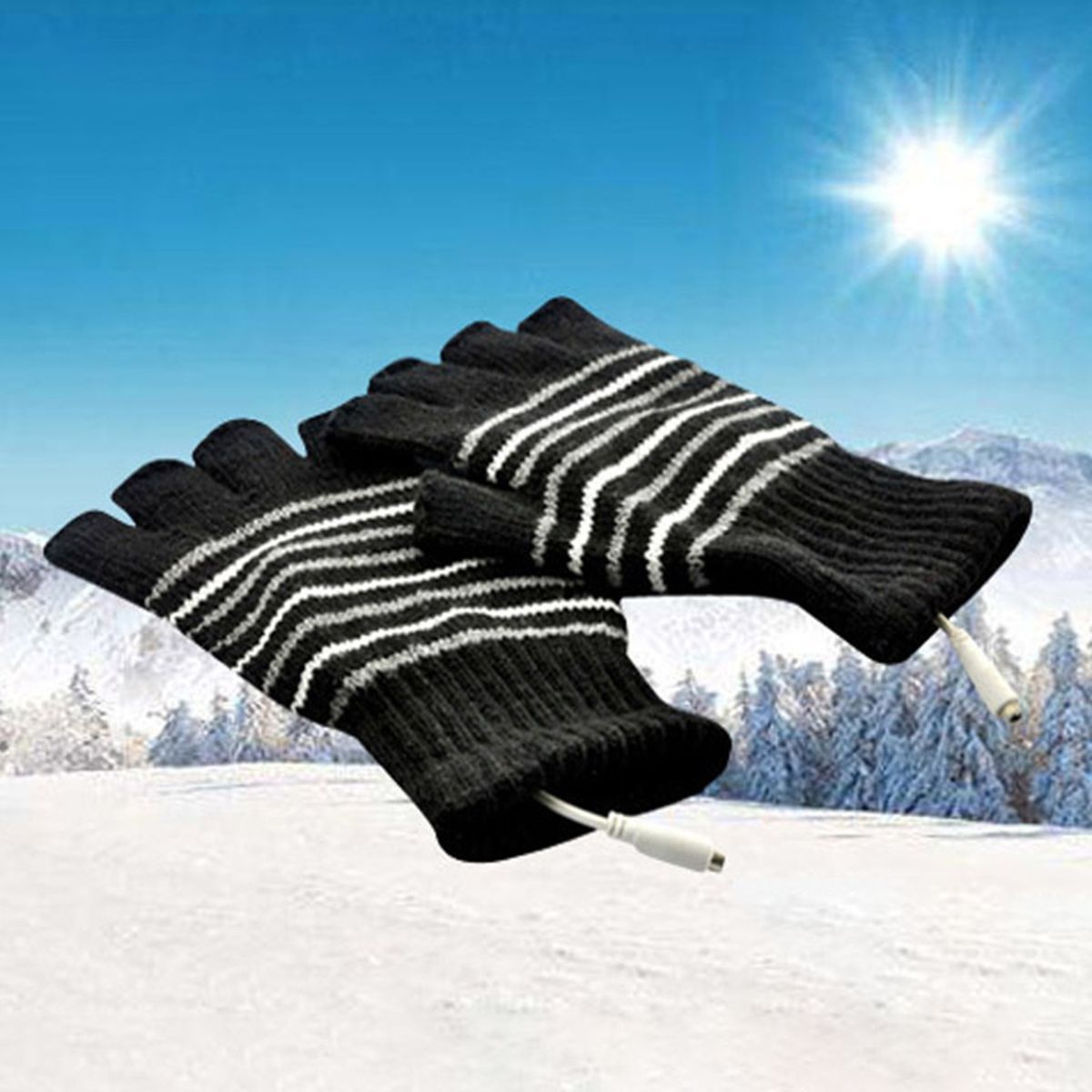 1 Pair Electric Gloves Knitted Warm Heated Thermal Gloves Black White