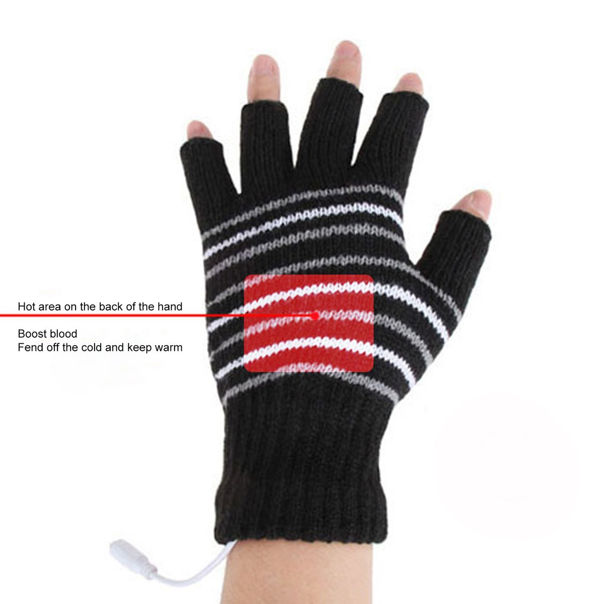 1 Pair Electric Gloves Knitted Warm Heated Thermal Gloves Black White