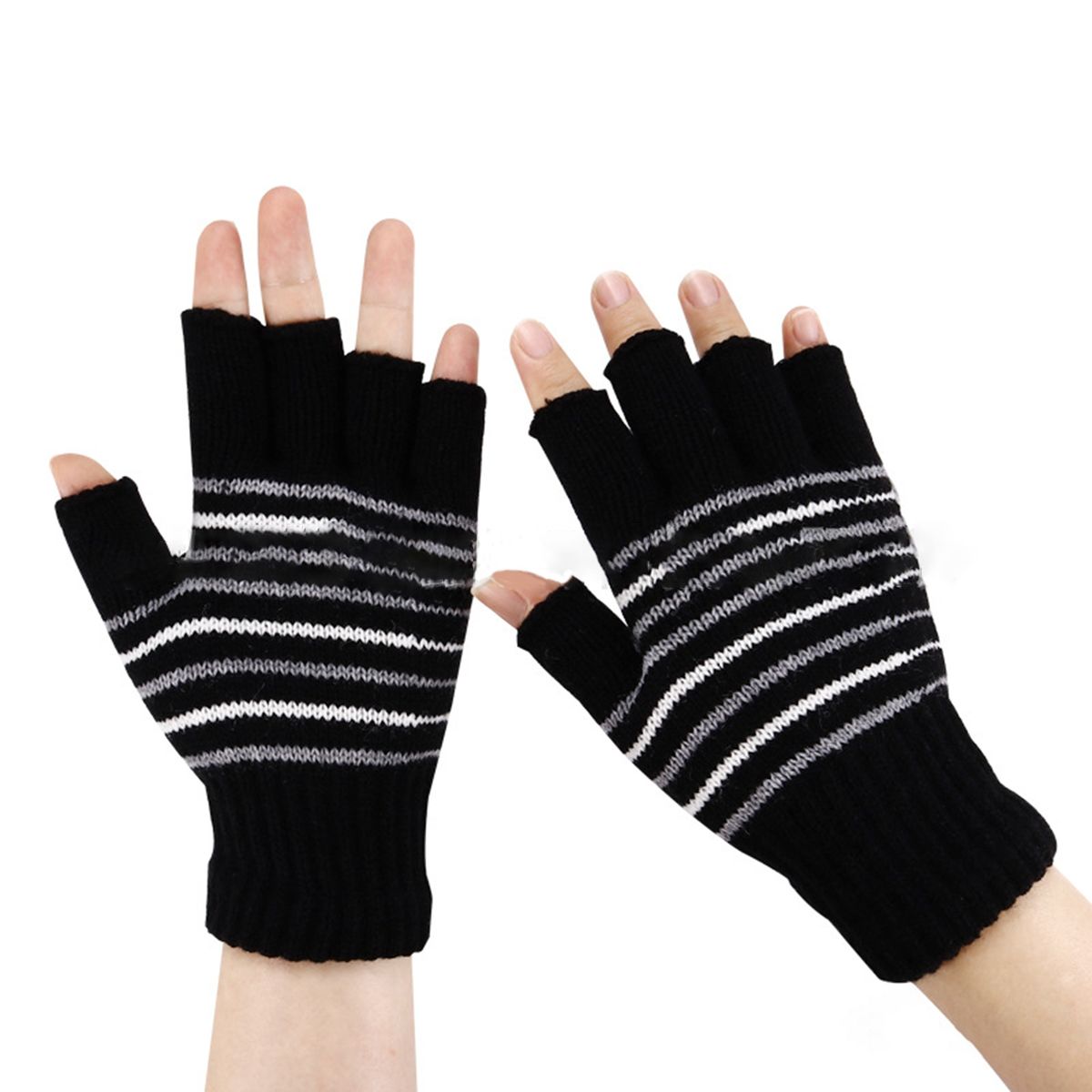 1 Pair Electric Gloves Knitted Warm Heated Thermal Gloves Black White