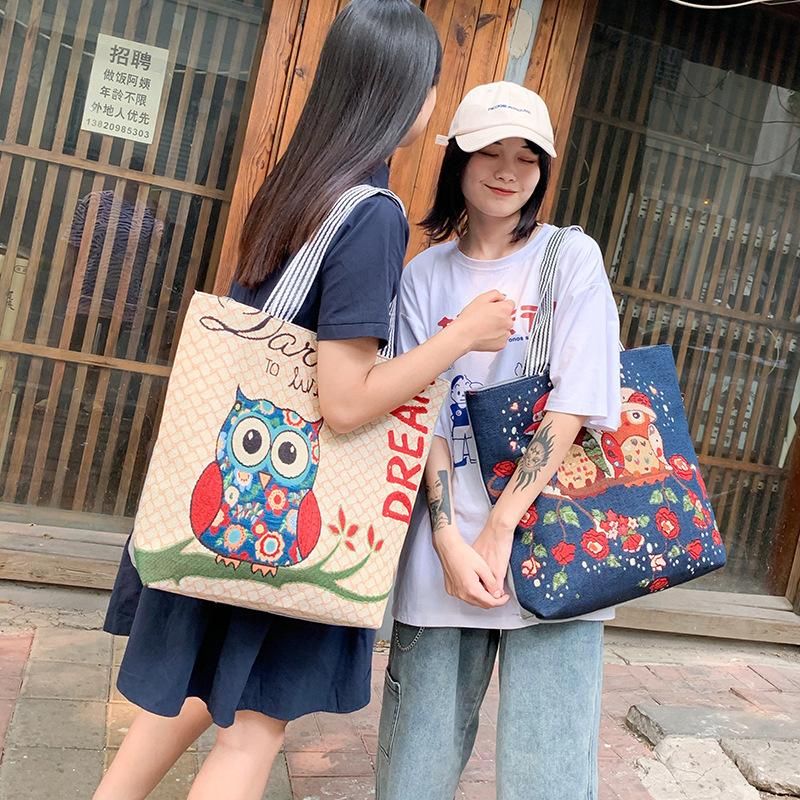 Embroidered Large Capacity Canvas Bag