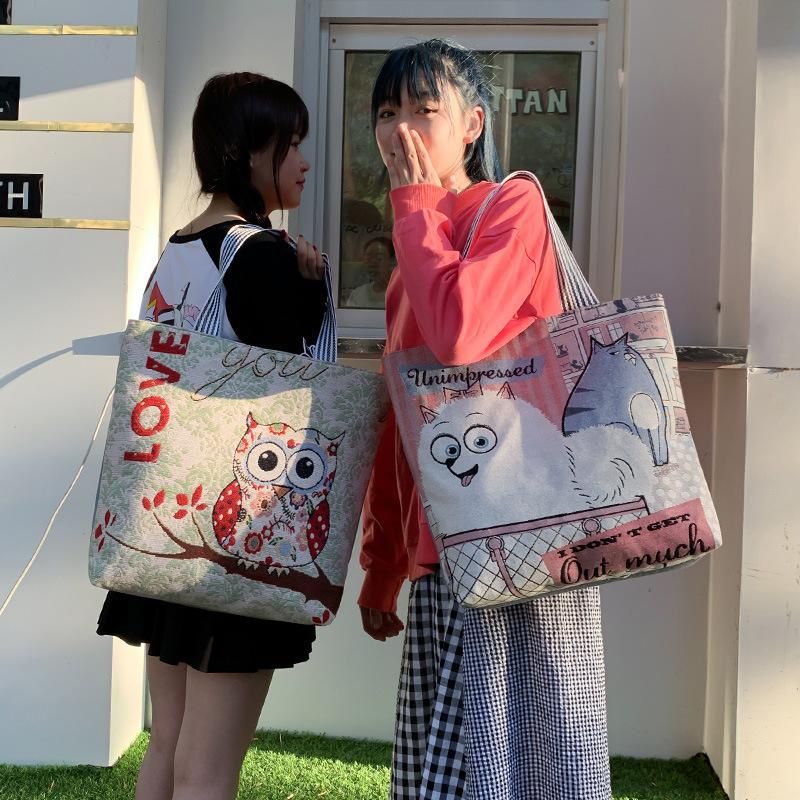 Embroidered Large Capacity Canvas Bag