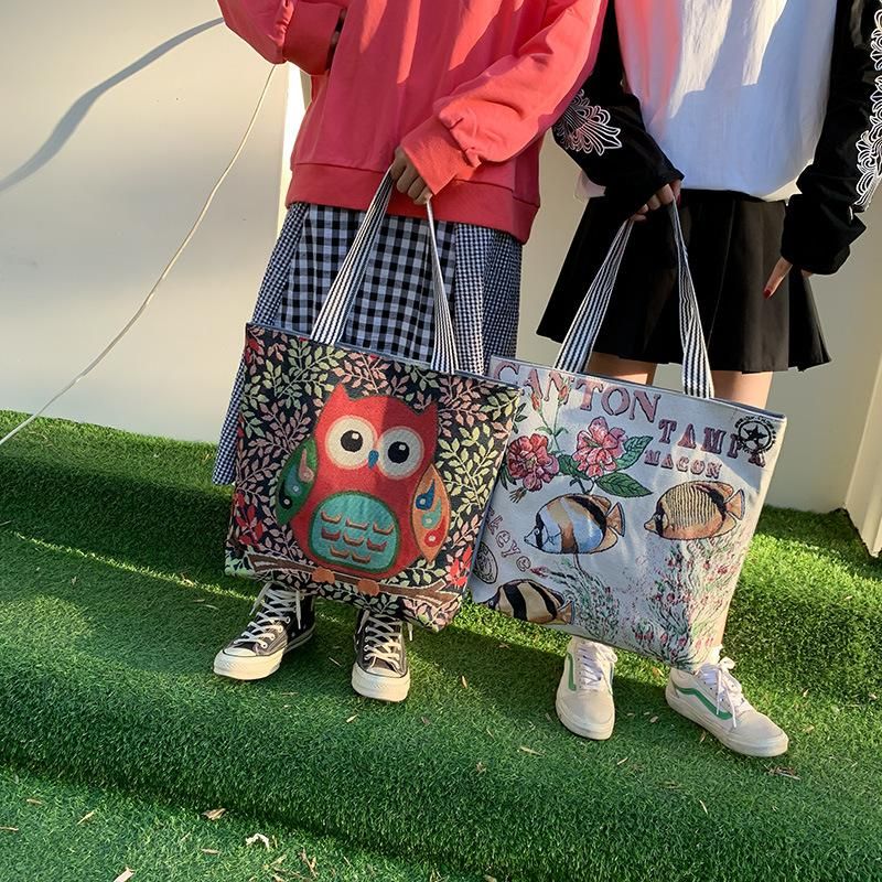 Embroidered Large Capacity Canvas Bag