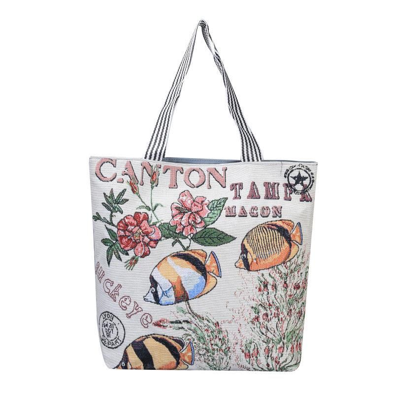 Embroidered Large Capacity Canvas Bag