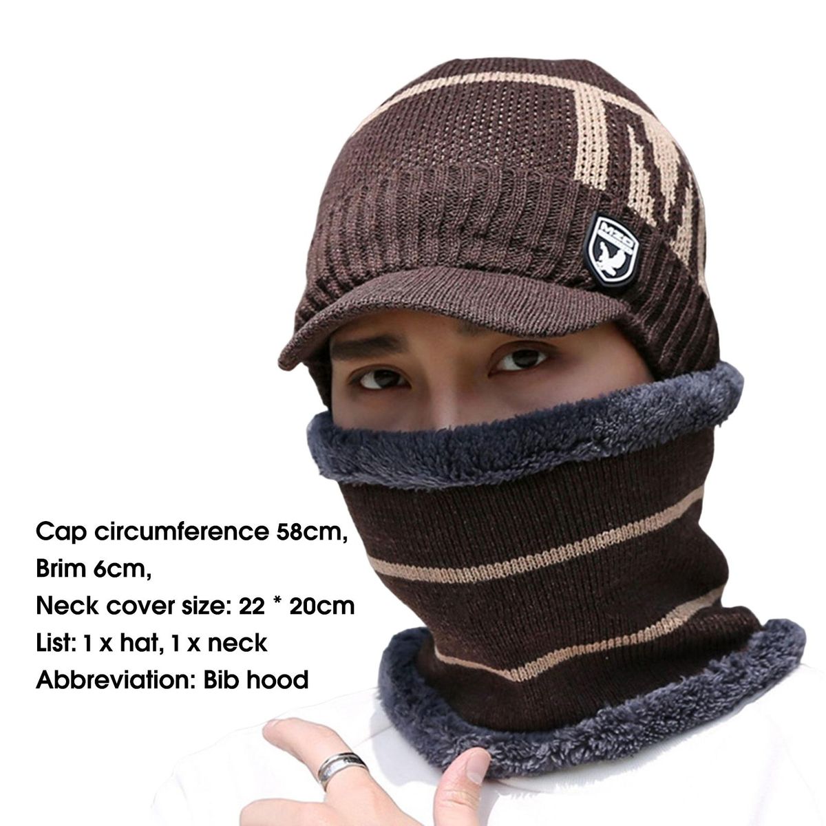 Knitted Hood Outdoor Thick Hat Scarf Coffee