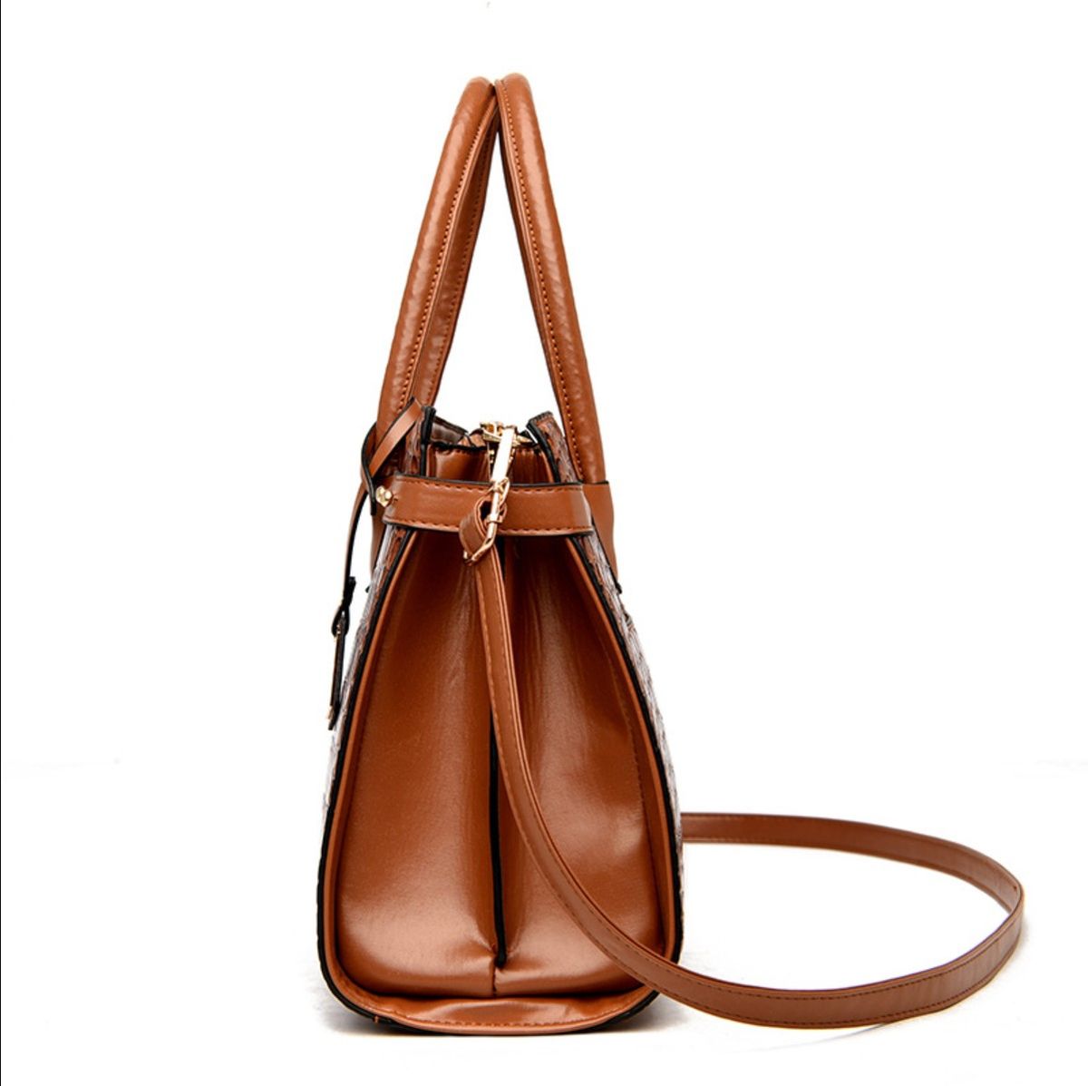 All Season's Leather Office Ladies Handbag 3pcs-Brown
