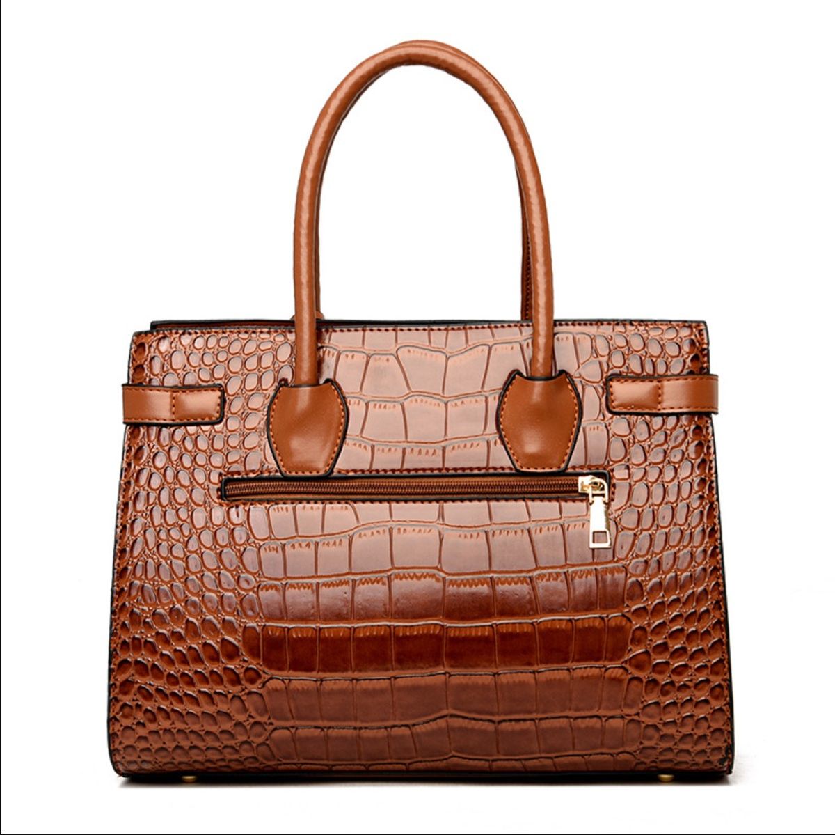 All Season's Leather Office Ladies Handbag 3pcs-Brown