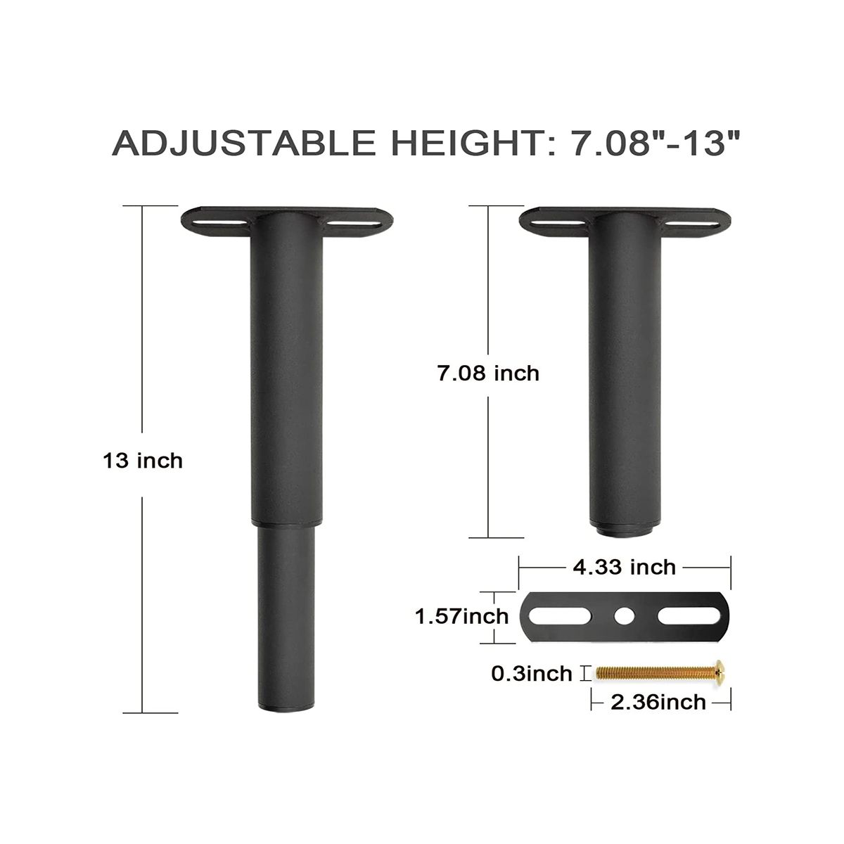 2PCS (7-13.5Inch) Adjustable Metal Bed Frame Suppo