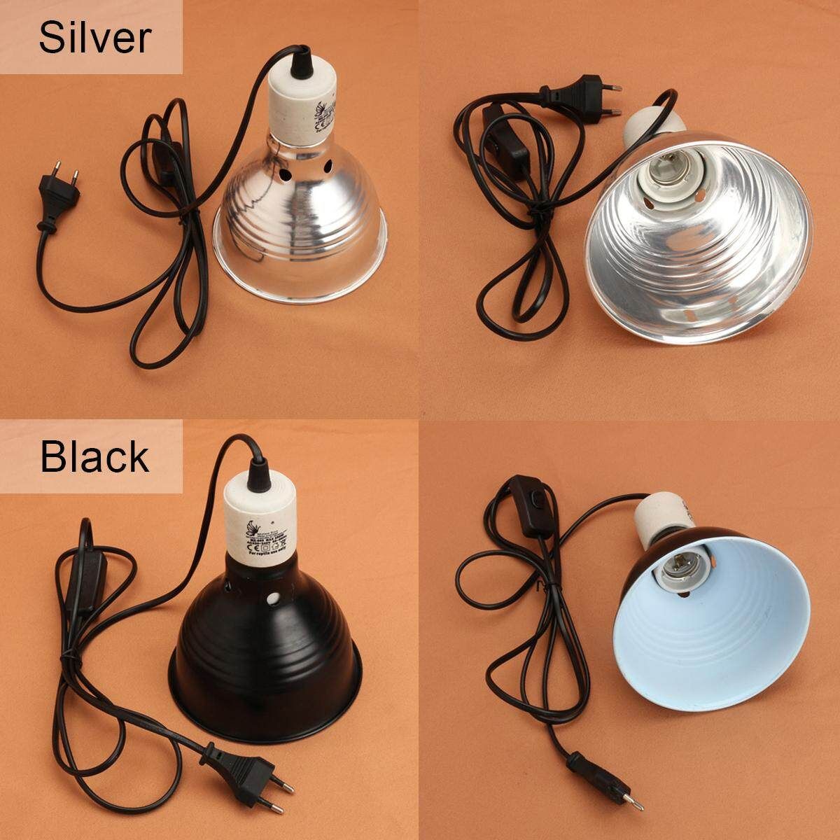 100W E27 Ceramic Heat UVA/UVB Lamp Light Holder Chicken Brooder Reptile Basking Black Silver Silver (silver)