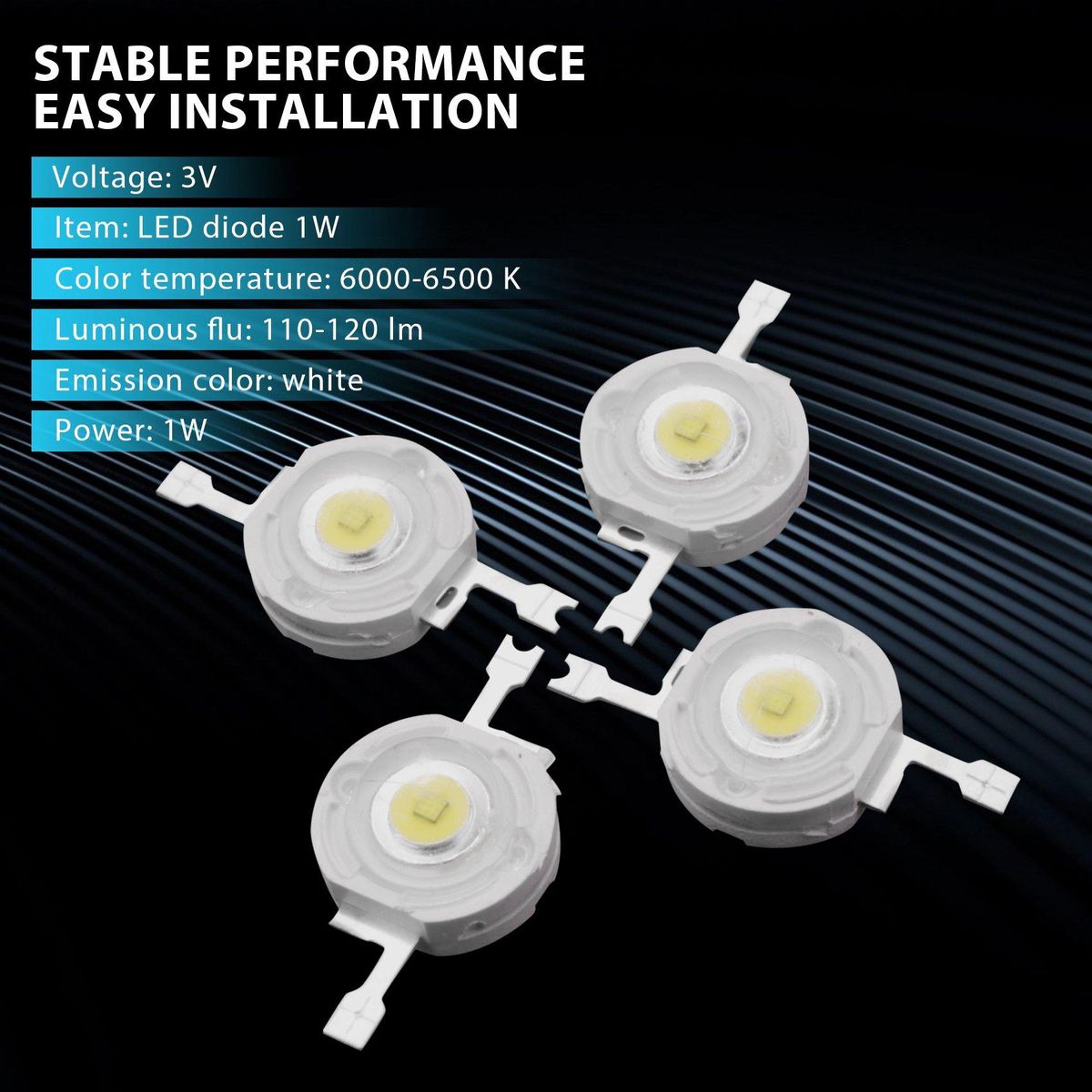 50Pcs 1W Diode High Power Cool White Led Beads 1 Watt Lamp C