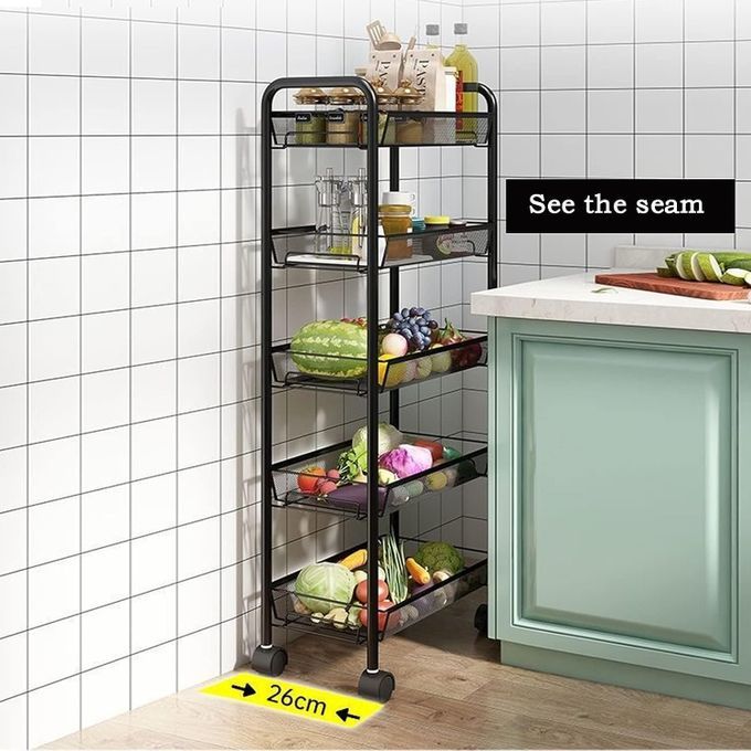5-Tiers Standard Steel Trolley/Storage Rack - {Black}