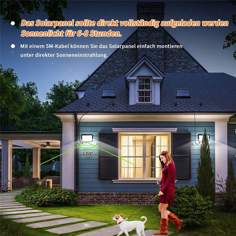 160 COB Solar Powered Light Outdoor Motion Sensor Sunlight Waterproof Wall Lamp for Garden Garage Driveway Porch Fence