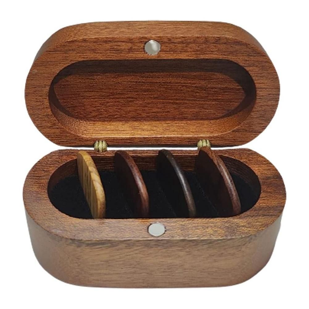 Guitar Pick Holder Set with 4 Wooden PickNatural Keepsake Wood Guitar Pick Display CaseMini Guitar Storage Box