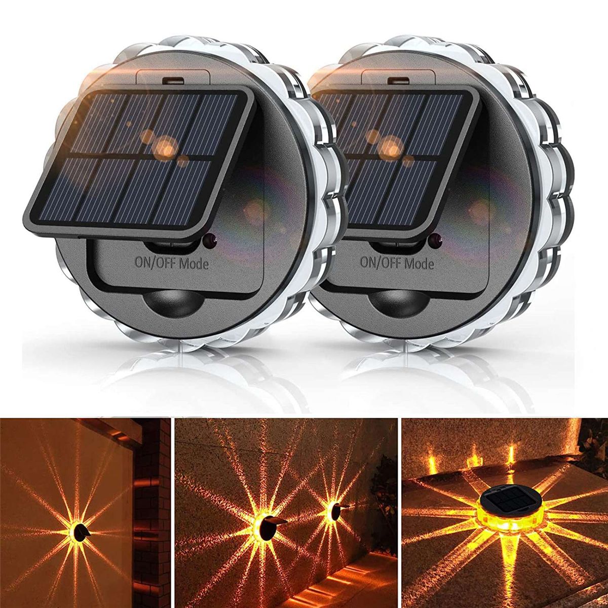 Solar Outdoor Fence Lights for Yard, 2 Pack Solar