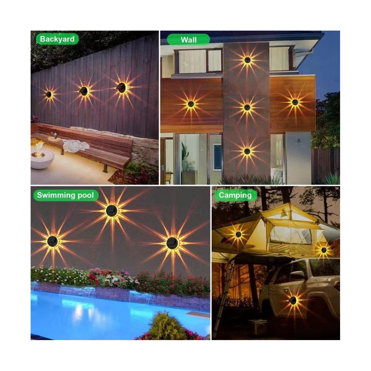 Solar Outdoor Fence Lights for Yard, 2 Pack Solar