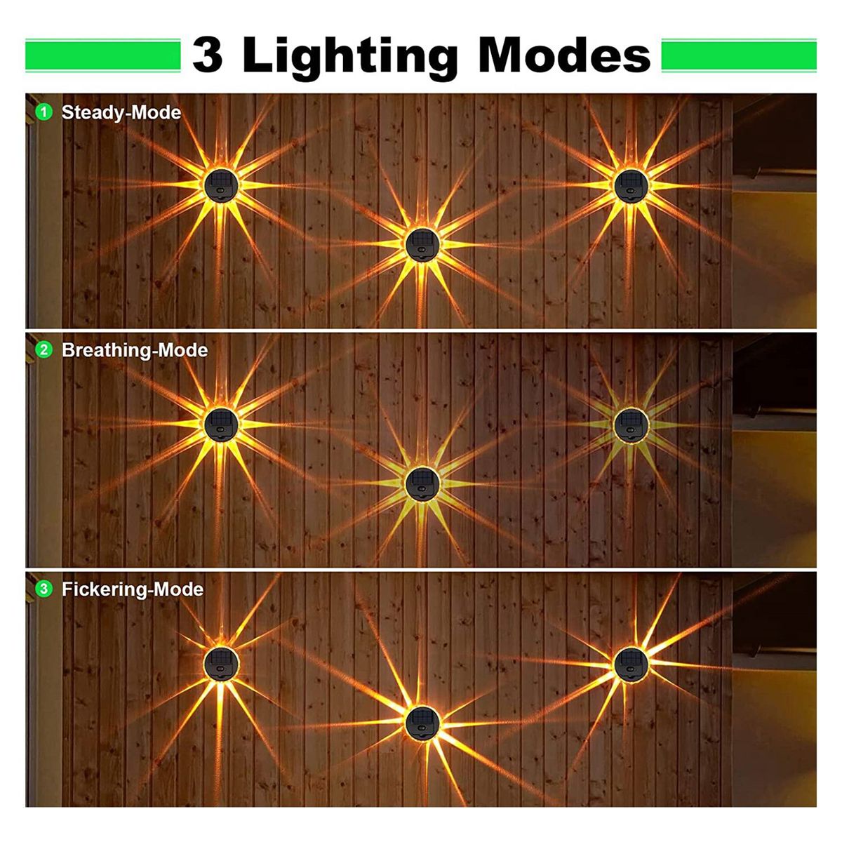 Solar Outdoor Fence Lights for Yard, 2 Pack Solar