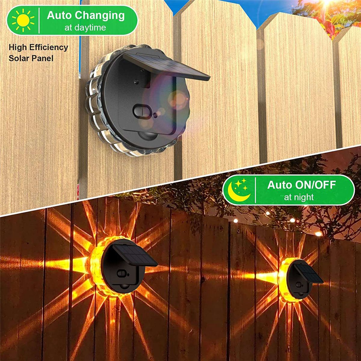 Solar Outdoor Fence Lights for Yard, 2 Pack Solar