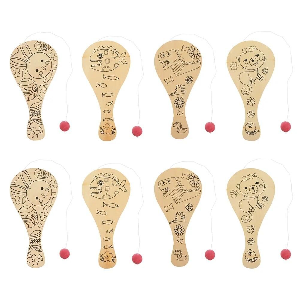 8 Pcs Graffiti Blank Racket Outdoor Play Toys Kids Unfinished Paddle Wooden Paddles Crafts Draw DIY Child