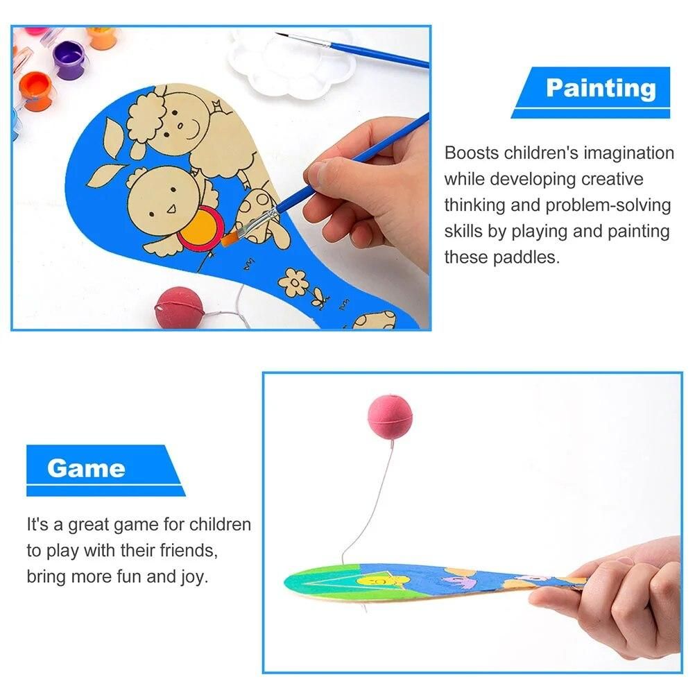 8 Pcs Graffiti Blank Racket Outdoor Play Toys Kids Unfinished Paddle Wooden Paddles Crafts Draw DIY Child
