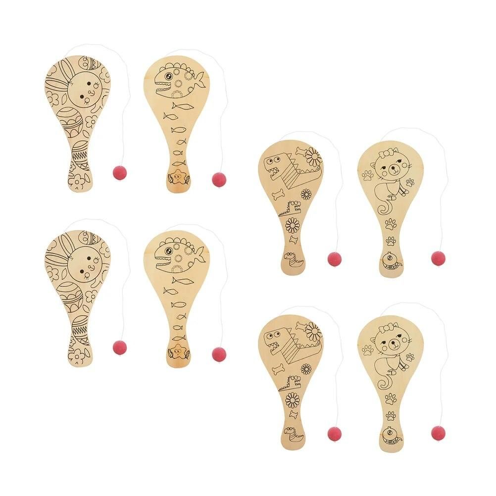 8 Pcs Graffiti Blank Racket Outdoor Play Toys Kids Unfinished Paddle Wooden Paddles Crafts Draw DIY Child