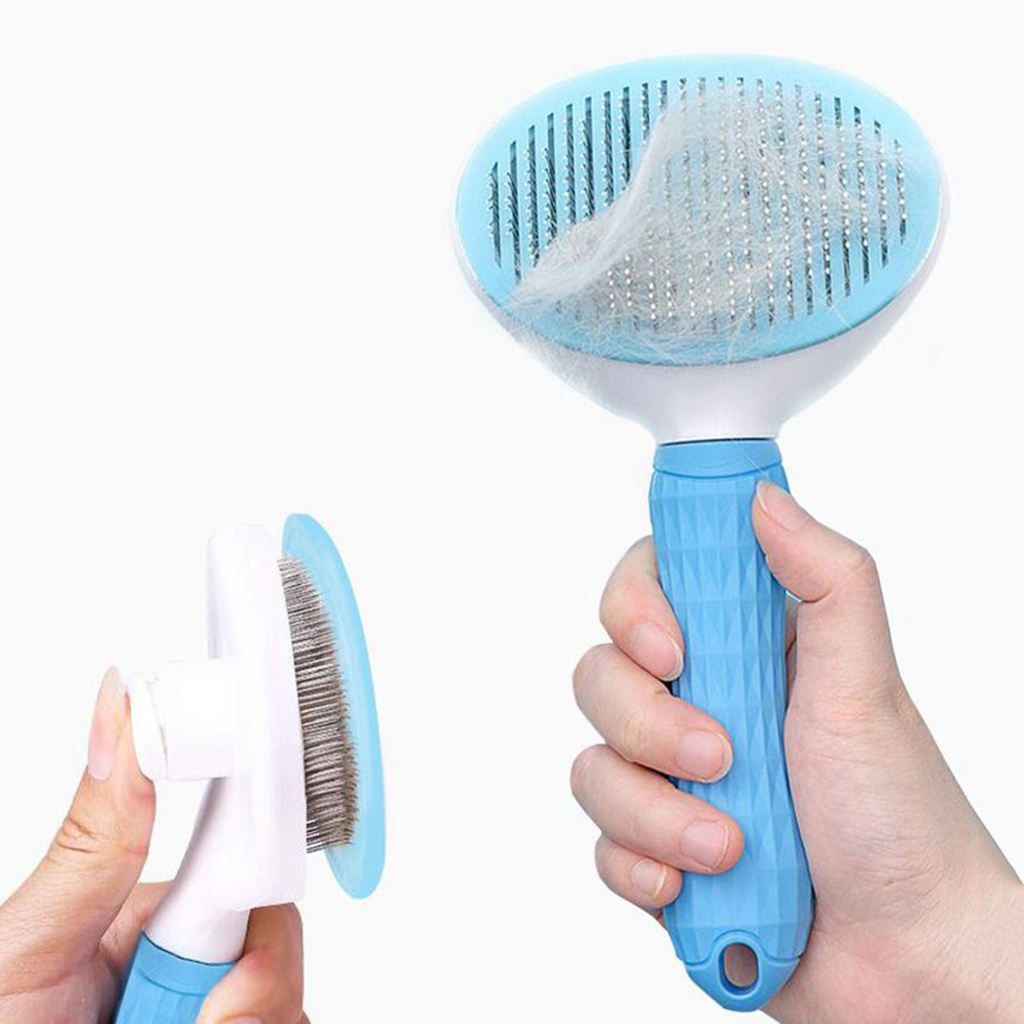 Dog Neat Slicker Grooming Brush Professional Self Cleaning Button Blue