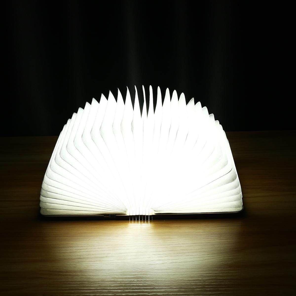 Wooden Book Style Desk Folding USB Rechargeable LED Bedside Night Light Lamps Black Walnut Monochromatic White Light