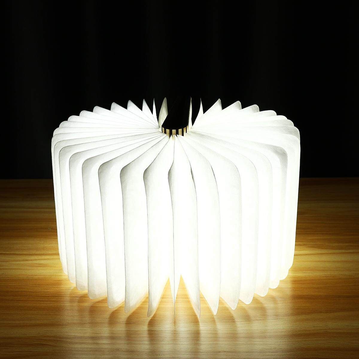 Wooden Book Style Desk Folding USB Rechargeable LED Bedside Night Light Lamps Black Walnut Monochromatic White Light