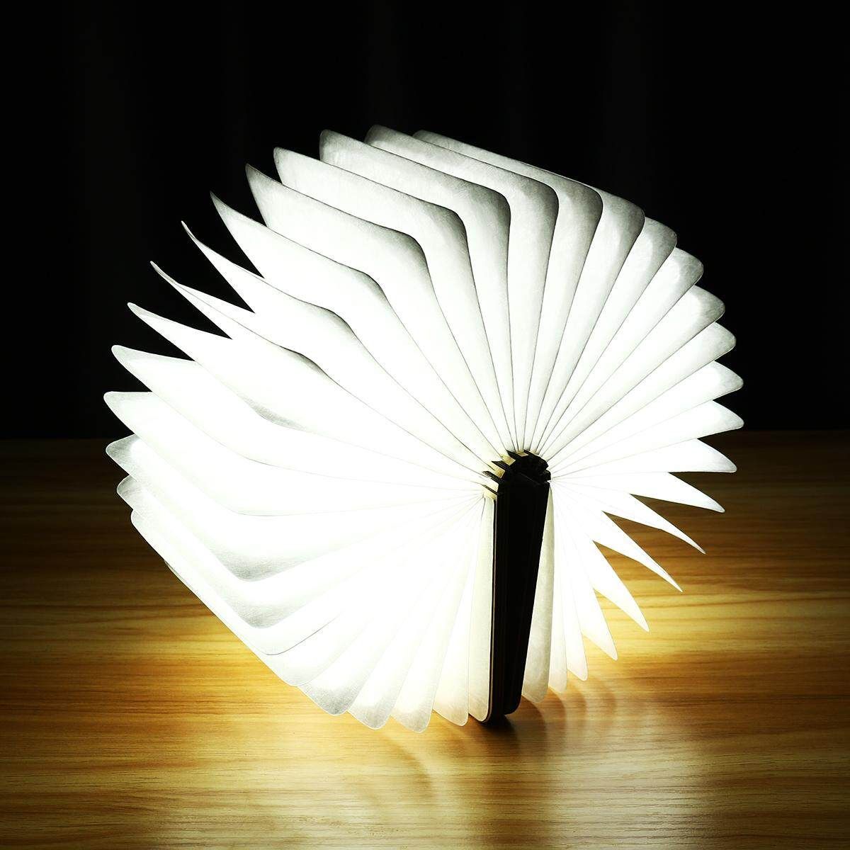 Wooden Book Style Desk Folding USB Rechargeable LED Bedside Night Light Lamps Black Walnut Monochromatic White Light