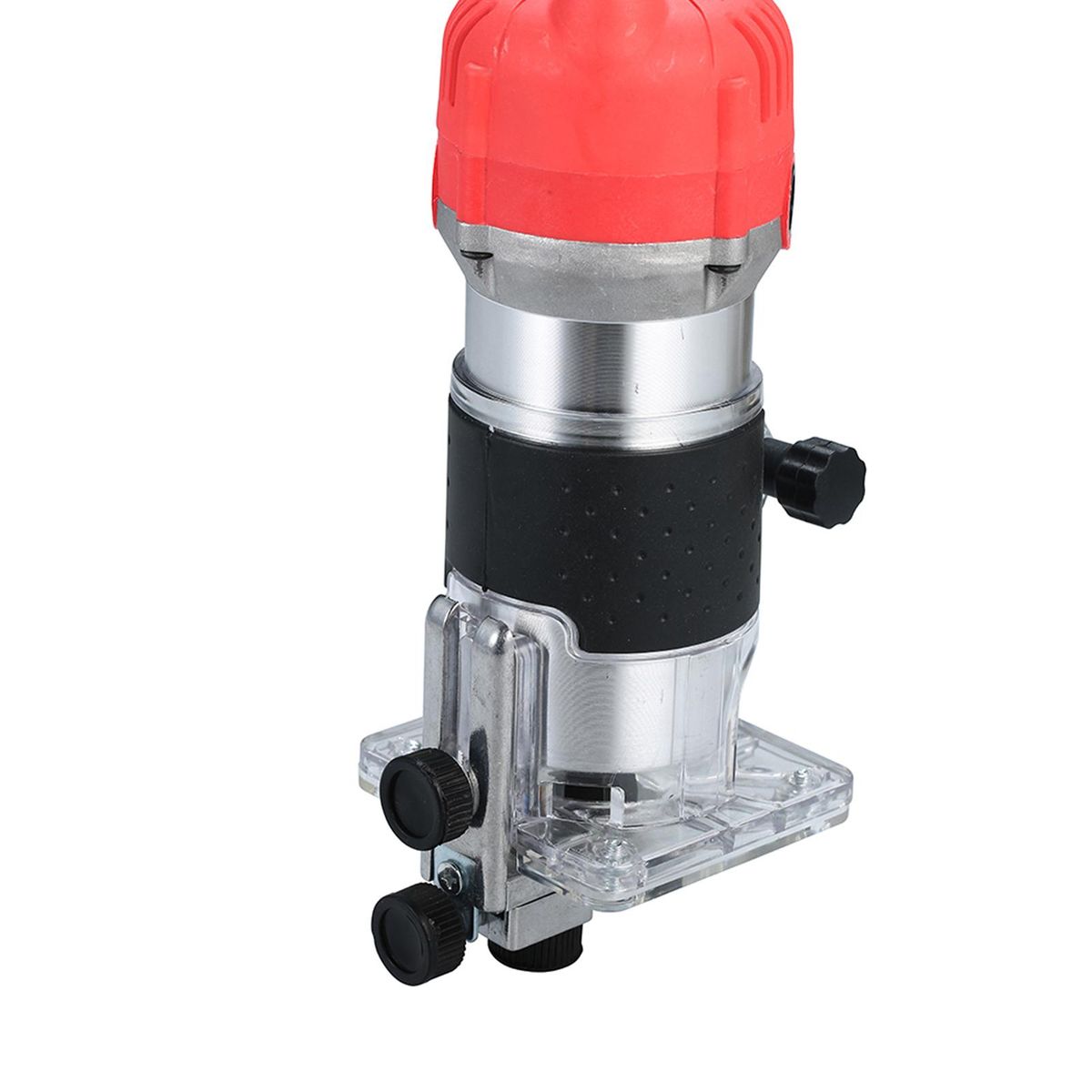 110V 800W Trim Router 30000r/min with Transparent Base Edge Guide Wood Laminate Electric Trimmer Compact Palm Router Corded for Woodworking Trimming Slotting Notching / Aluminum Red / US