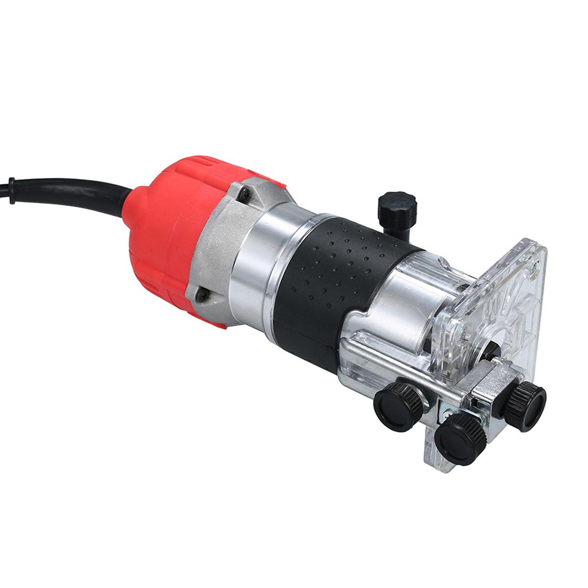 110V 800W Trim Router 30000r/min with Transparent Base Edge Guide Wood Laminate Electric Trimmer Compact Palm Router Corded for Woodworking Trimming Slotting Notching / Aluminum Red / US