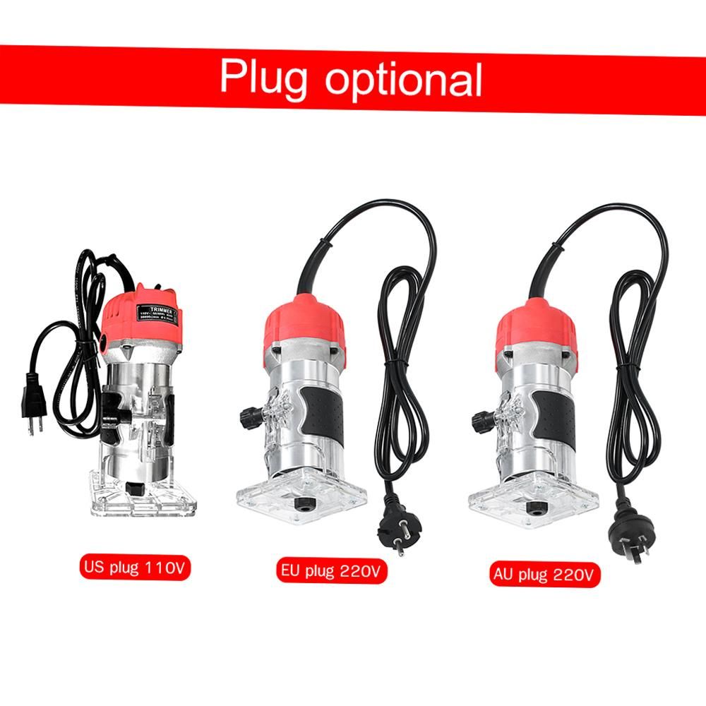 110V 800W Trim Router 30000r/min with Transparent Base Edge Guide Wood Laminate Electric Trimmer Compact Palm Router Corded for Woodworking Trimming Slotting Notching / Aluminum Red / US