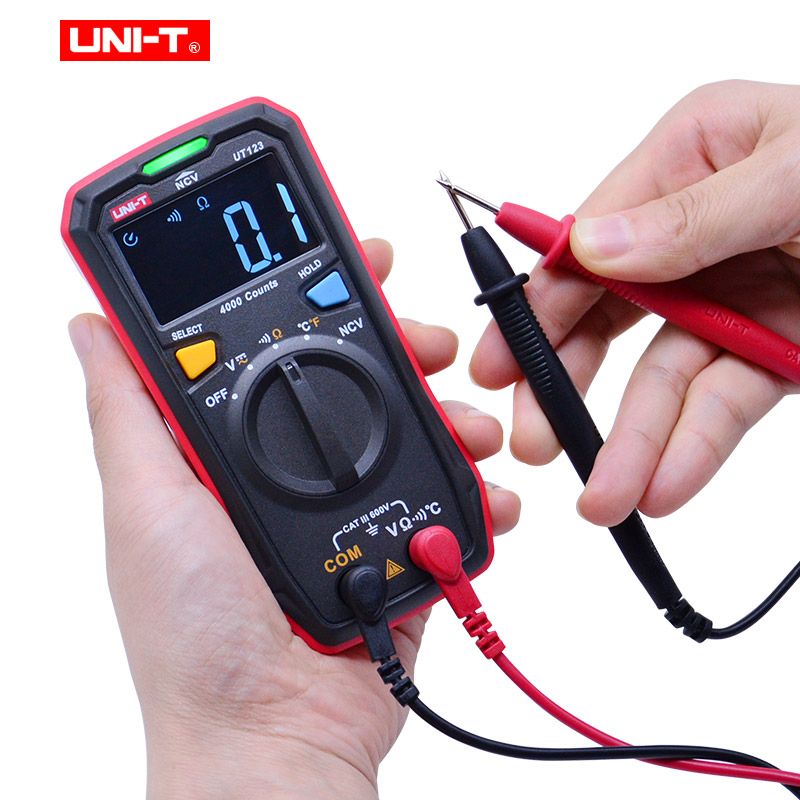 UT123 Digital Multimeter Pocket Size Residential Multimeter AC DC Voltage Resistor Temperature NCV Tester EBTN Display