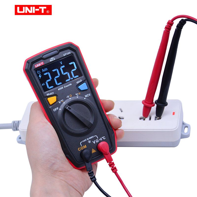 UT123 Digital Multimeter Pocket Size Residential Multimeter AC DC Voltage Resistor Temperature NCV Tester EBTN Display