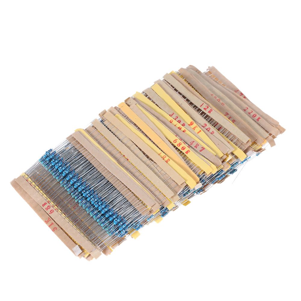 2000pcs 1/4W 100 Values 1 Ohm To 1M Ohm Metal Film Resistors