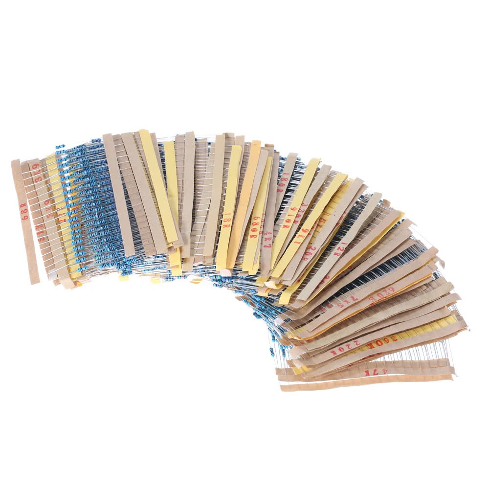 2000pcs 1/4W 100 Values 1 Ohm To 1M Ohm Metal Film Resistors