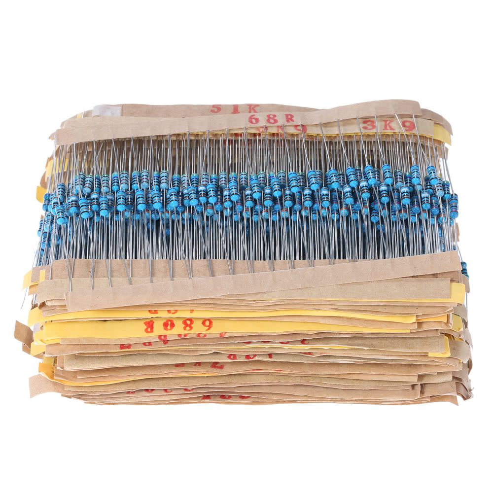 2000pcs 1/4W 100 Values 1 Ohm To 1M Ohm Metal Film Resistors