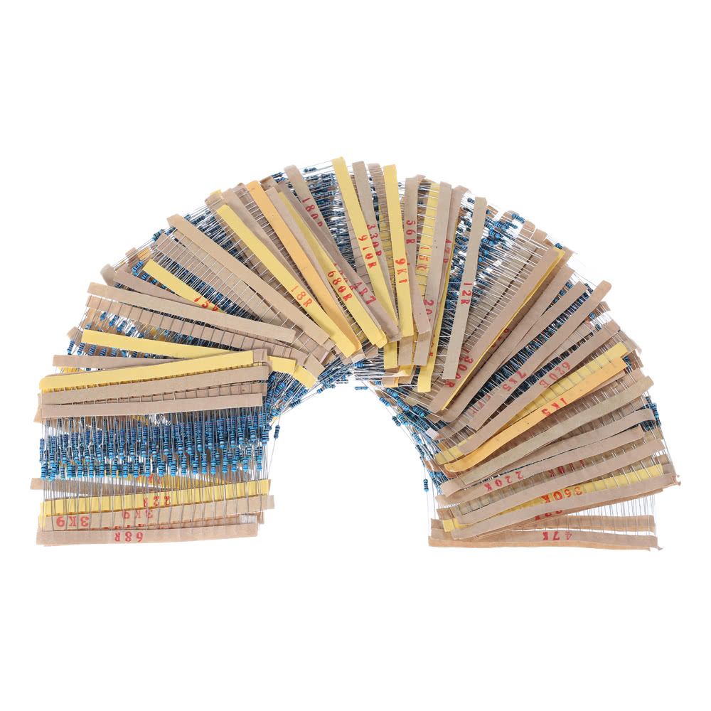 2000pcs 1/4W 100 Values 1 Ohm To 1M Ohm Metal Film Resistors