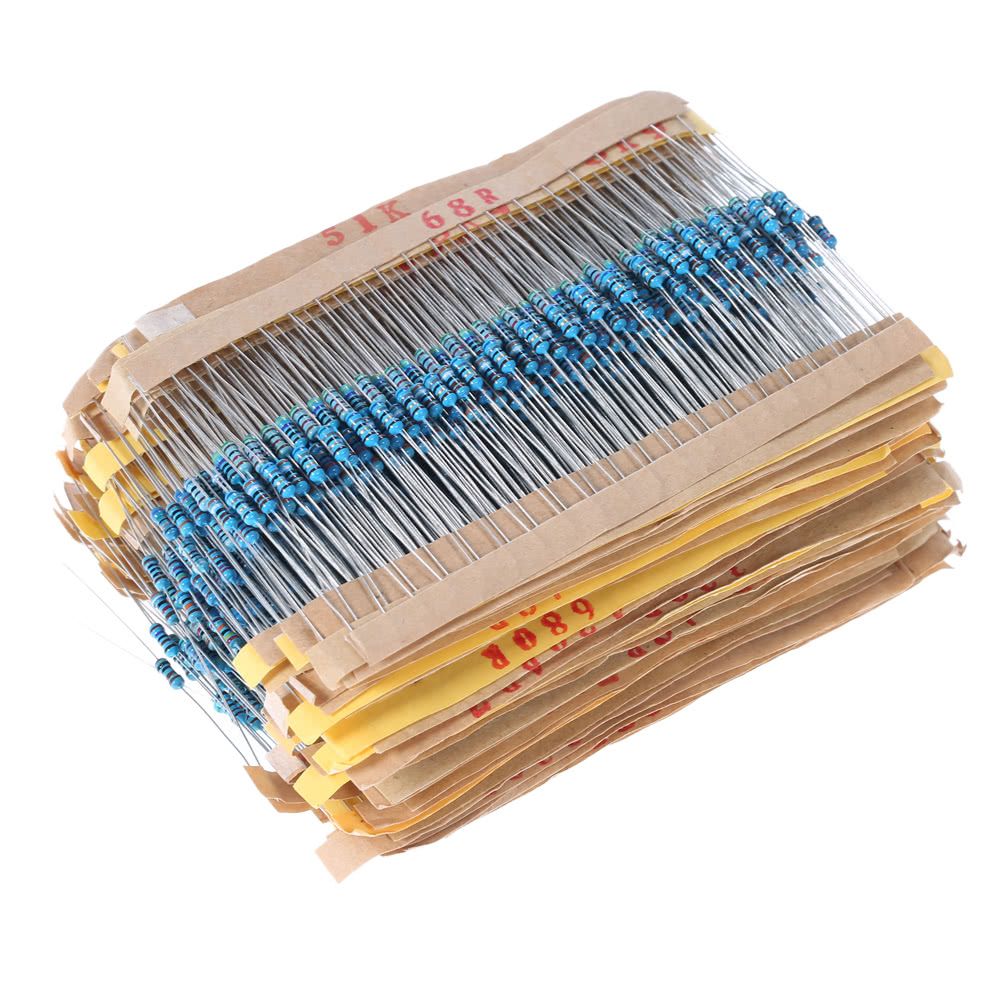 2000pcs 1/4W 100 Values 1 Ohm To 1M Ohm Metal Film Resistors