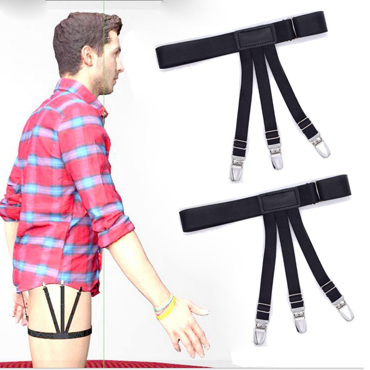 2x Shirt Stays Suspenders Leg Garters Adjustable Elastic Holders Men B