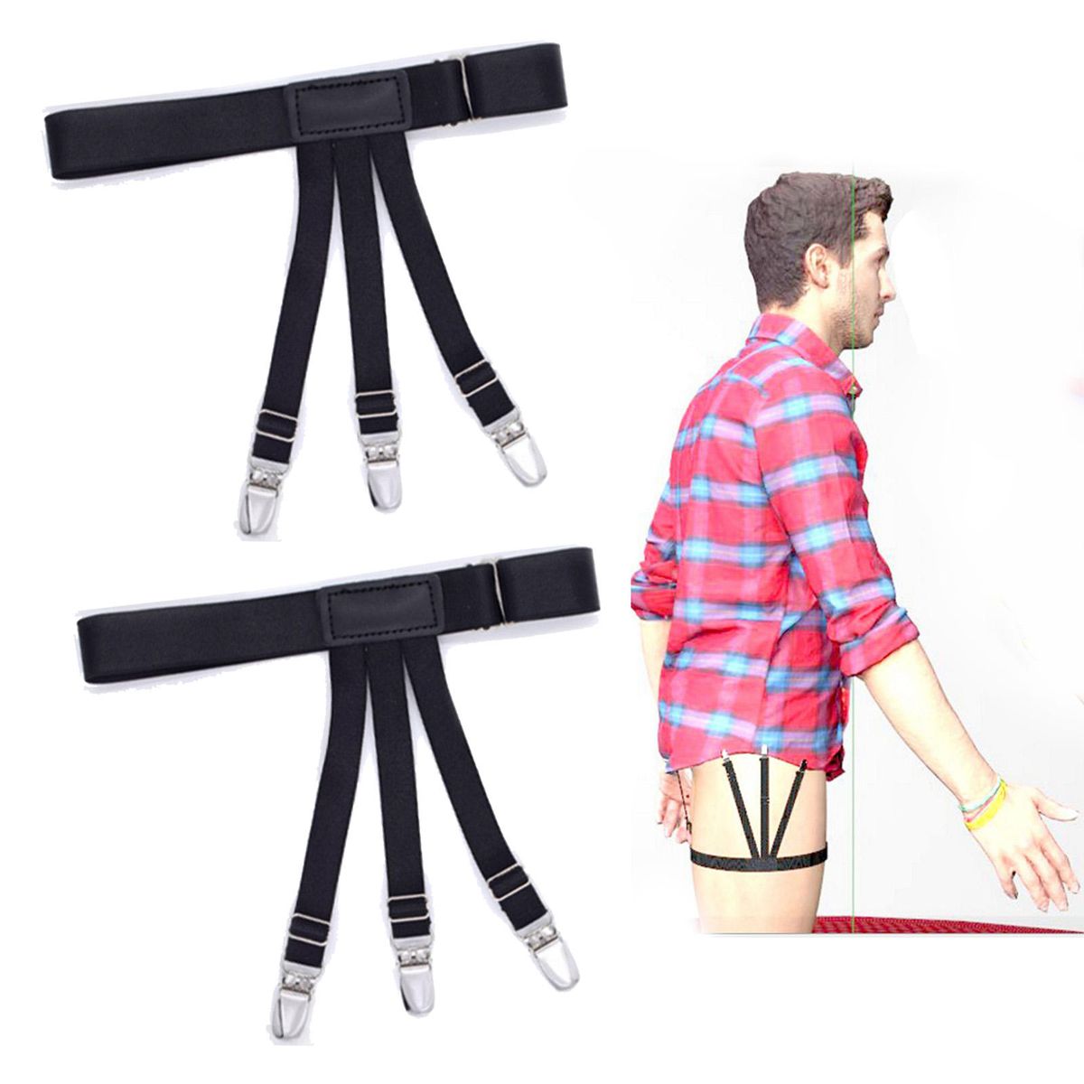 2x Shirt Stays Suspenders Leg Garters Adjustable Elastic Holders Men B