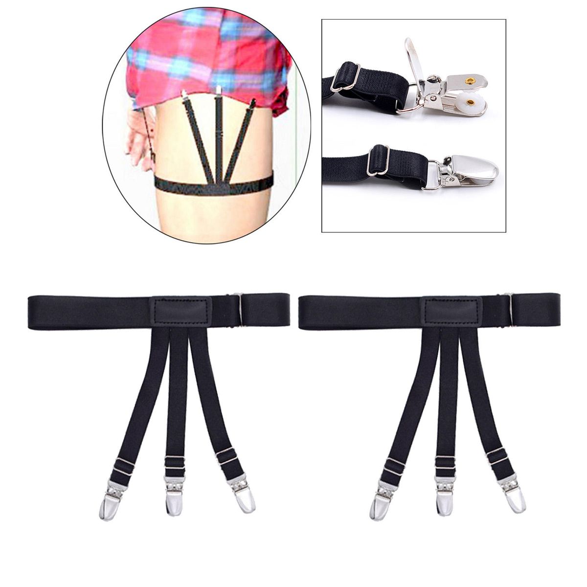 2x Shirt Stays Suspenders Leg Garters Adjustable Elastic Holders Men B