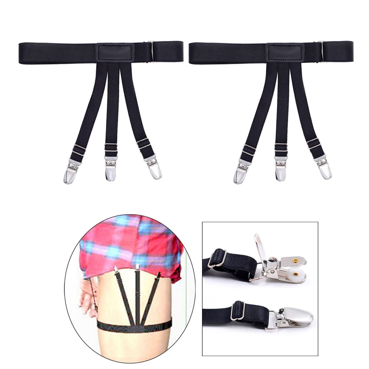 2x Shirt Stays Suspenders Leg Garters Adjustable Elastic Holders Men B