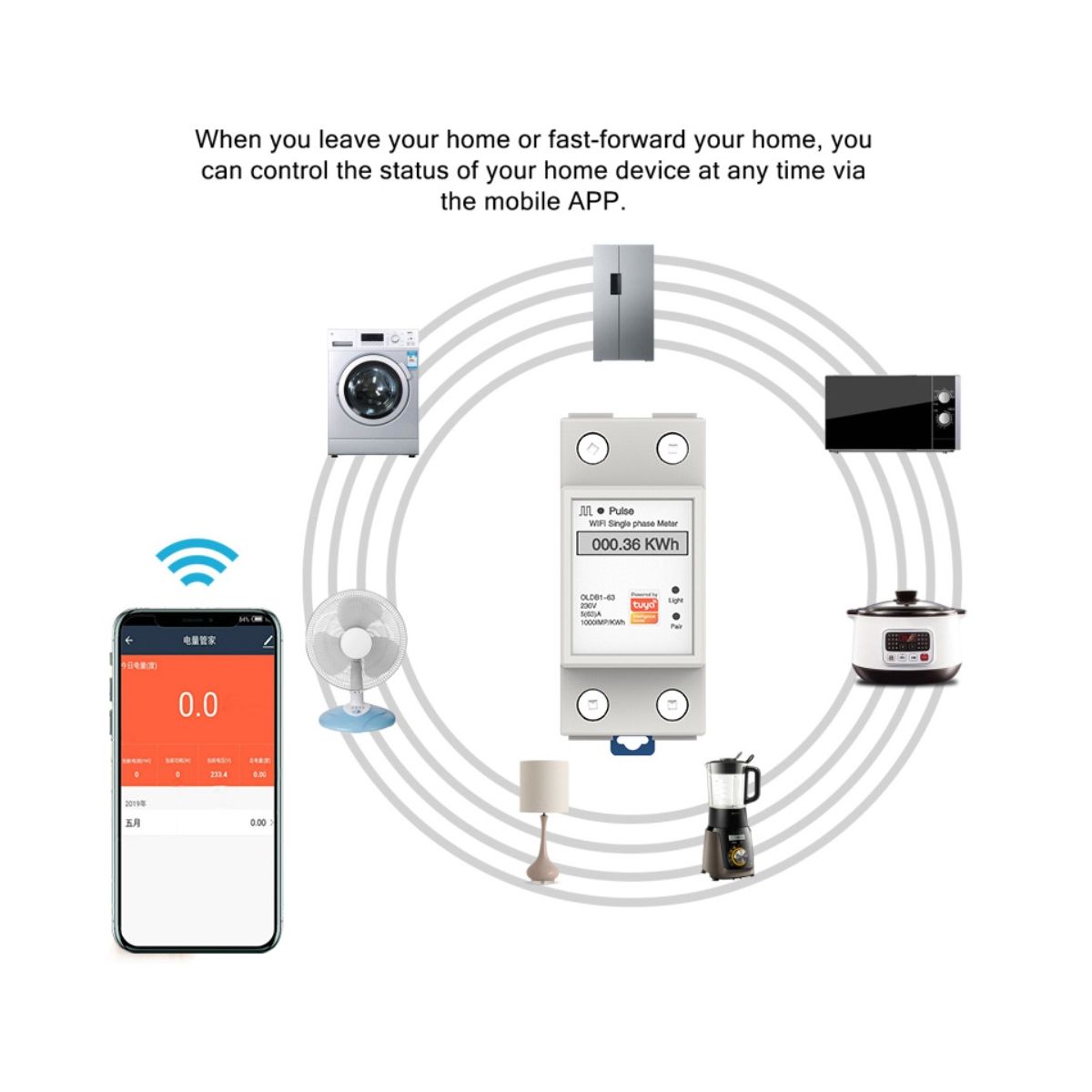 Single Phase Din Rail Wifi Smart Energy Meter Power Consumption Kwh Meter for SmartlifeTuya App Google Home