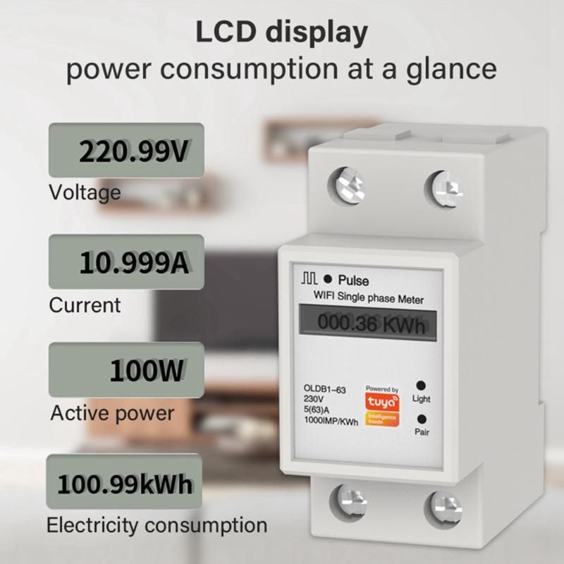 Single Phase Din Rail Wifi Smart Energy Meter Power Consumption Kwh Meter for SmartlifeTuya App Google Home