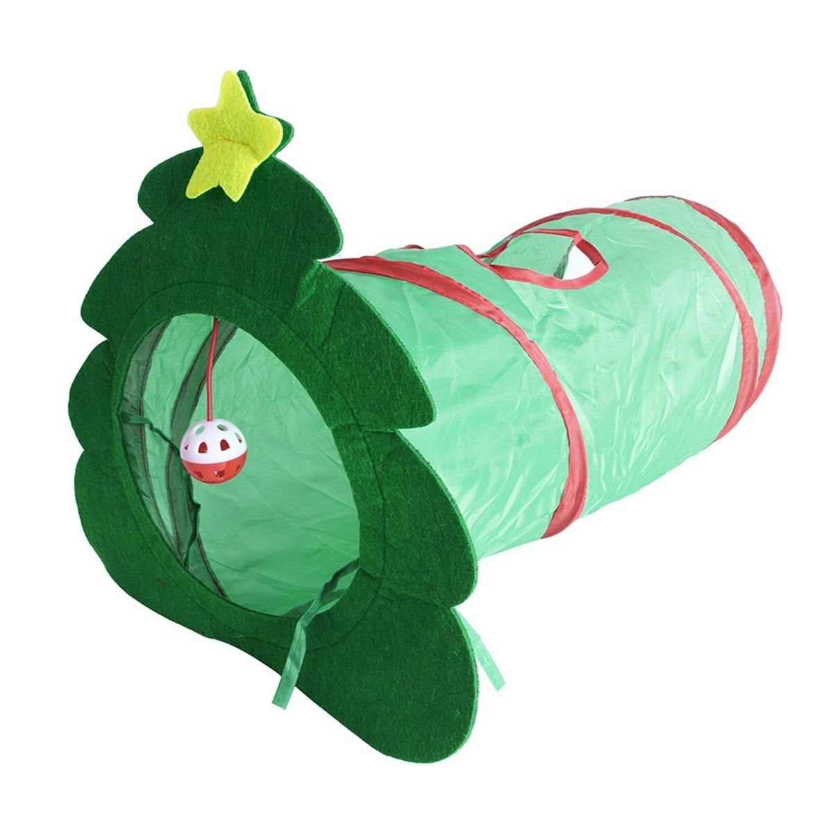 Christmas Tree Cat Tunnel Portable Collapsible Tube with for Indoor Green