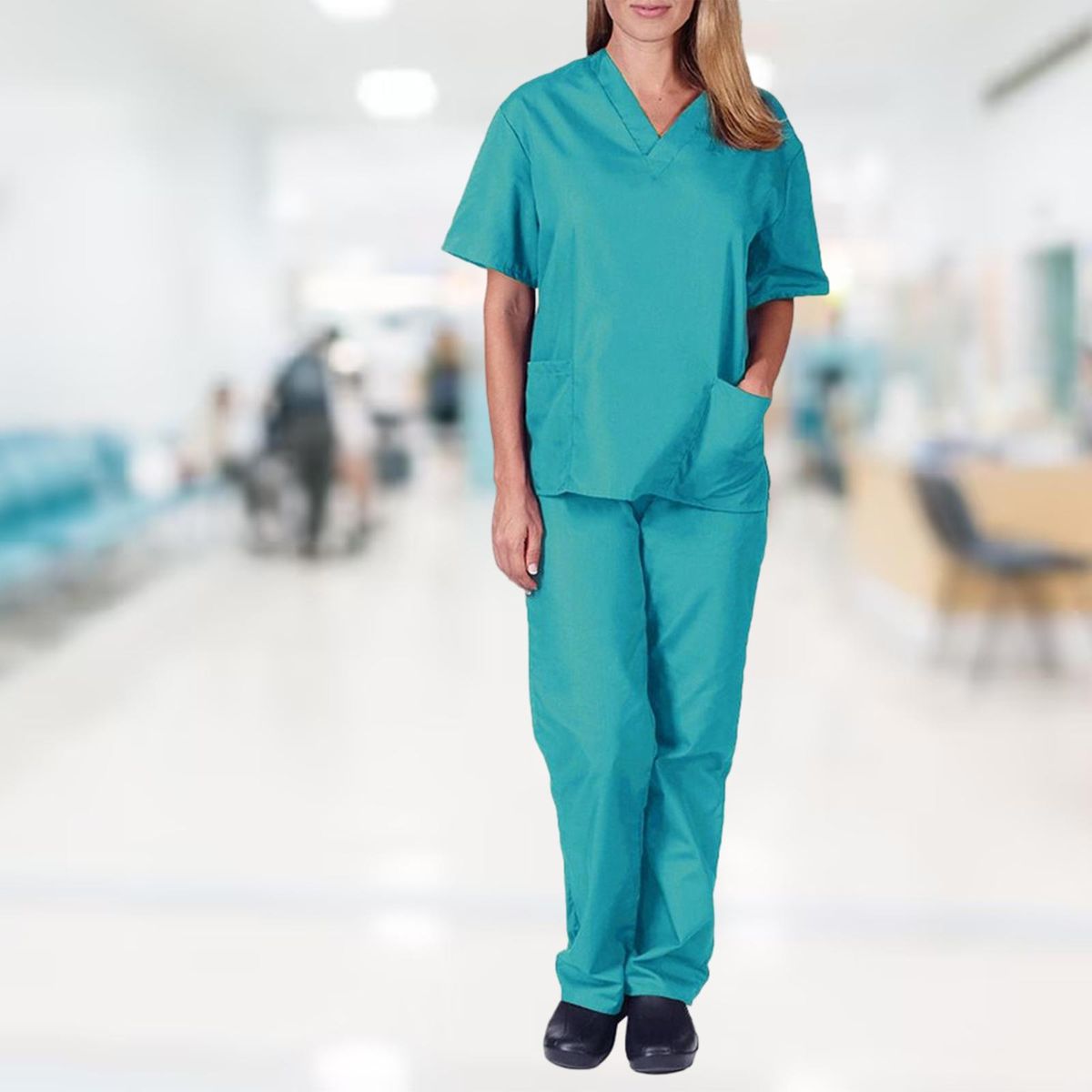 Scrubs Set For Women Stretch Scrub Top And Pants Nursing Blue S