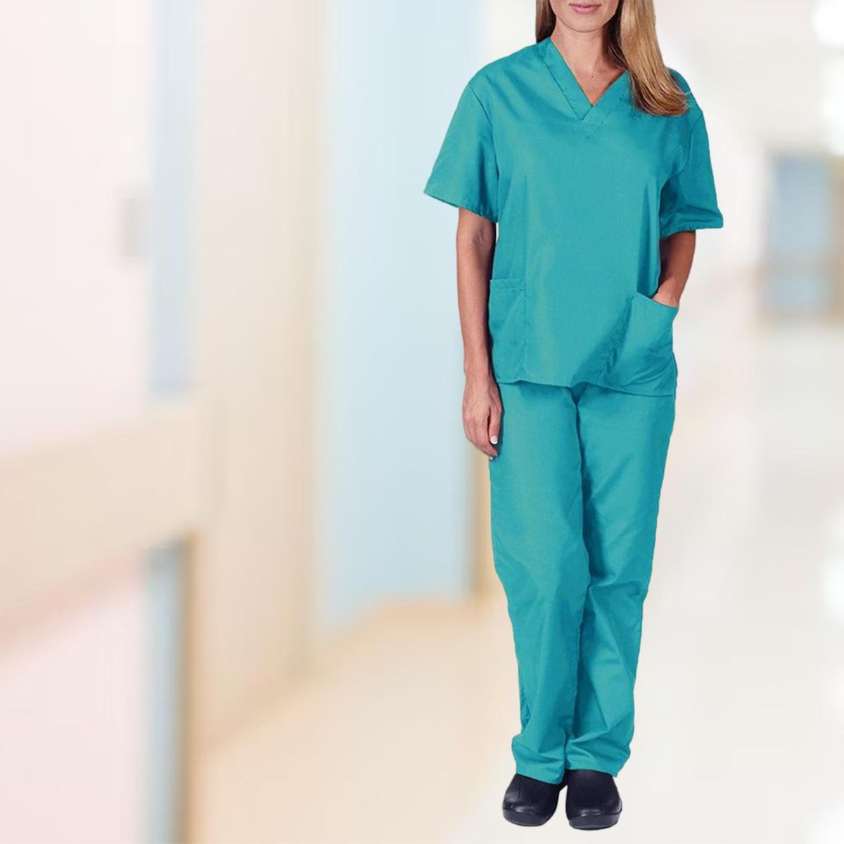 Scrubs Set For Women Stretch Scrub Top And Pants Nursing Blue S