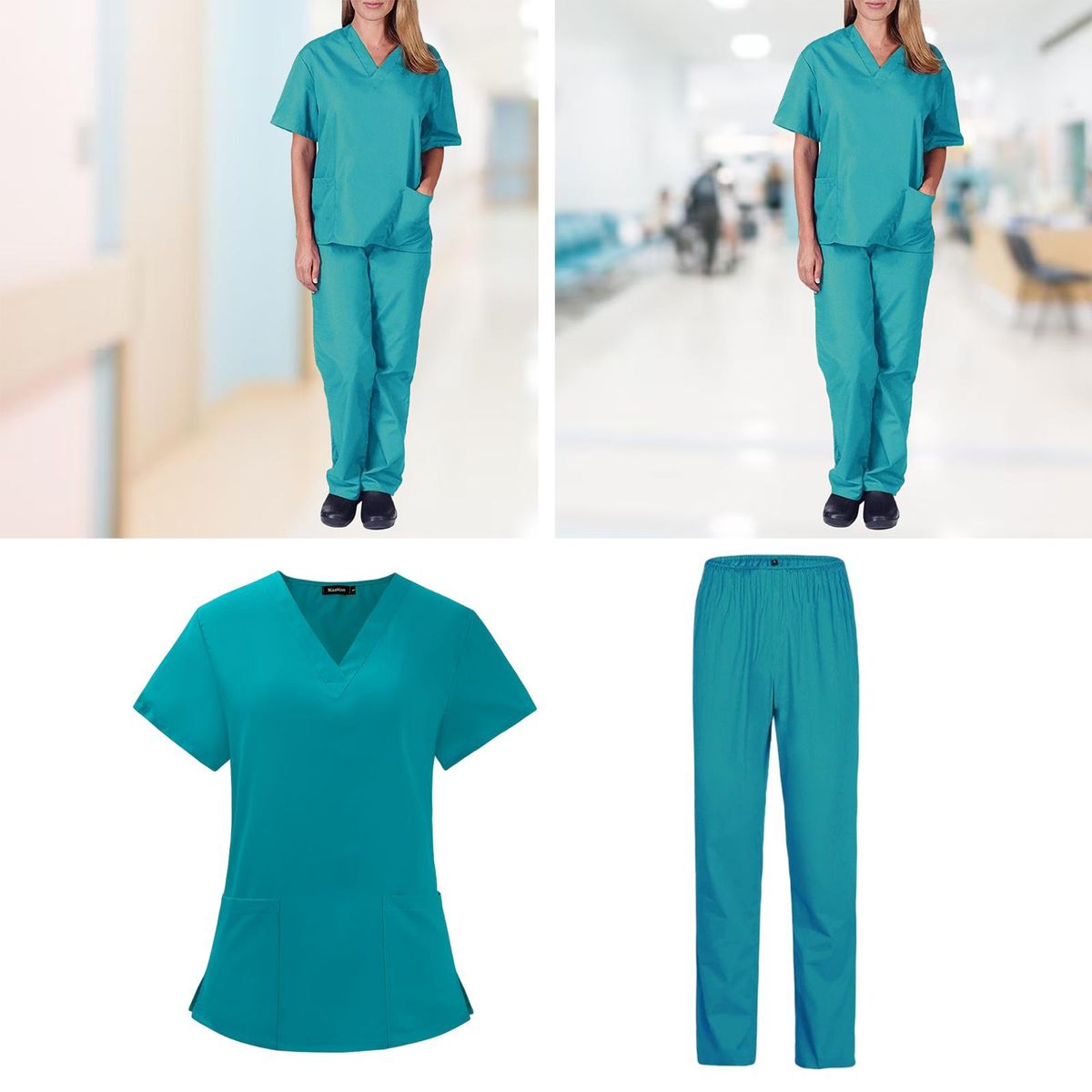 Scrubs Set For Women Stretch Scrub Top And Pants Nursing Blue S