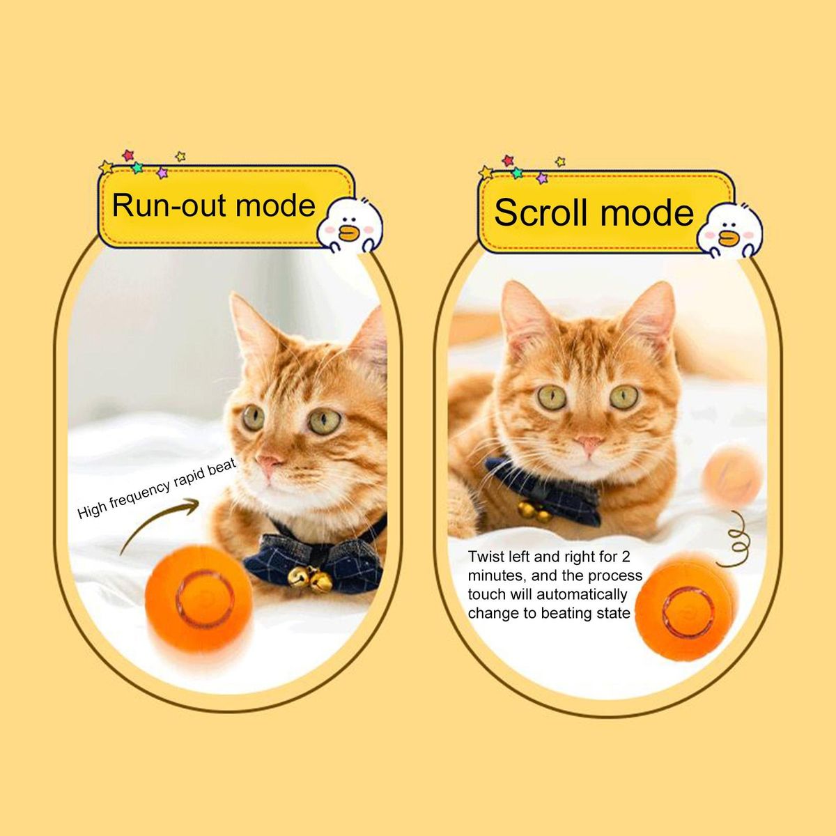 Electric Kitten Toy Cat Teaser Ball Pet Stress Relief Toy Orange