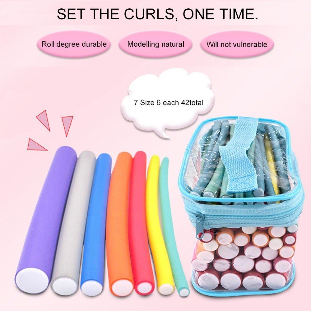 42Pcs 7 Size Hair Rollers Durable Rubber Curler Rods Set